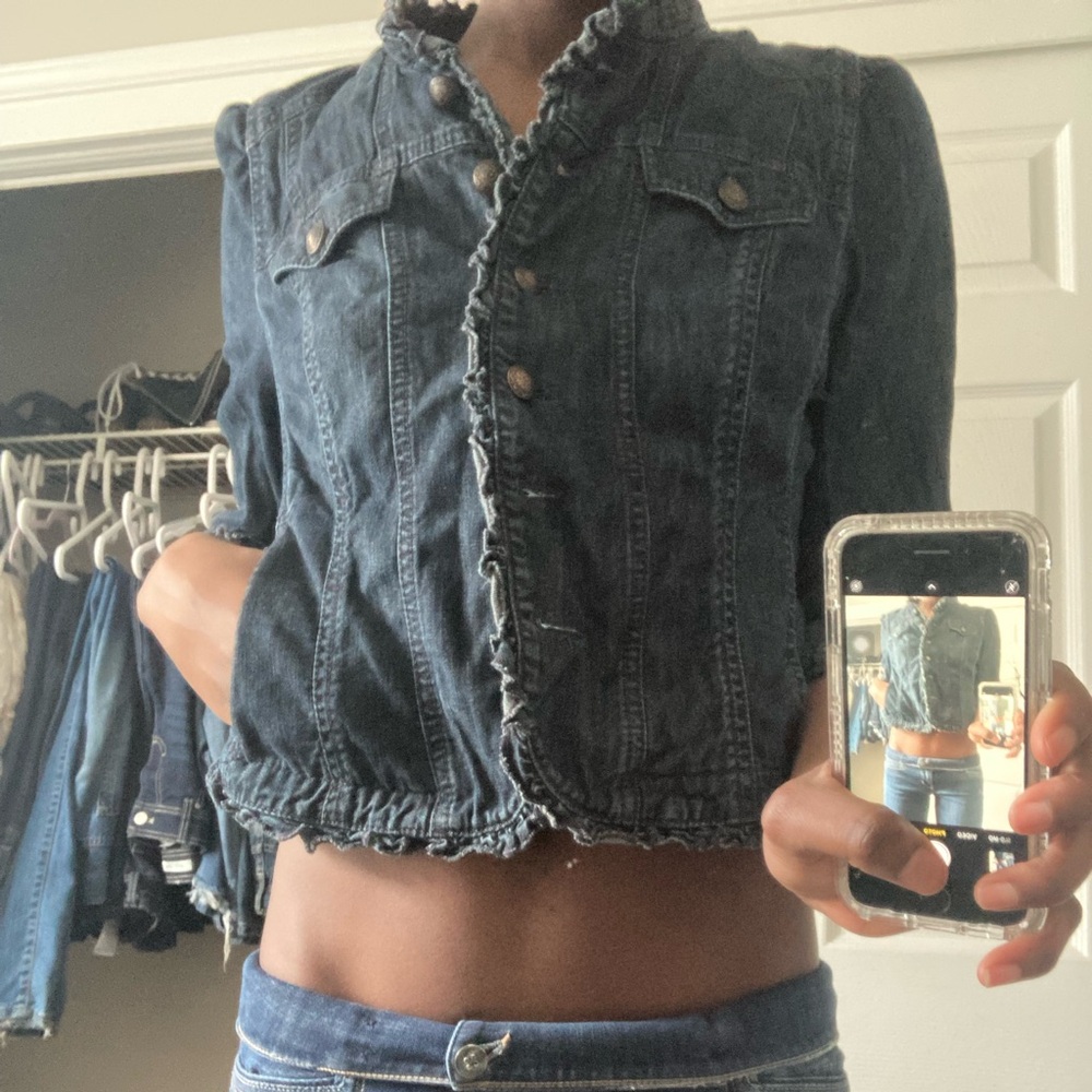 LOFT chic Dark Blue Button Down Denim Shirt
